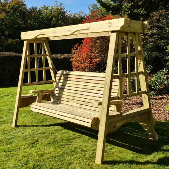 Cretila Large Wooden Garden Swing Seat In Natural