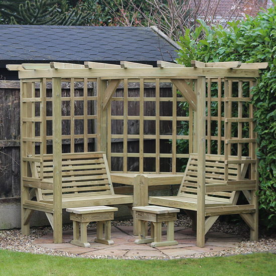 Cretone Corner Wooden Garden Seating Shelter In Natural