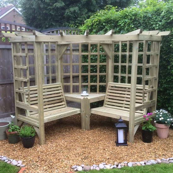 Cretone Corner Wooden Garden Seating Shelter In Natural