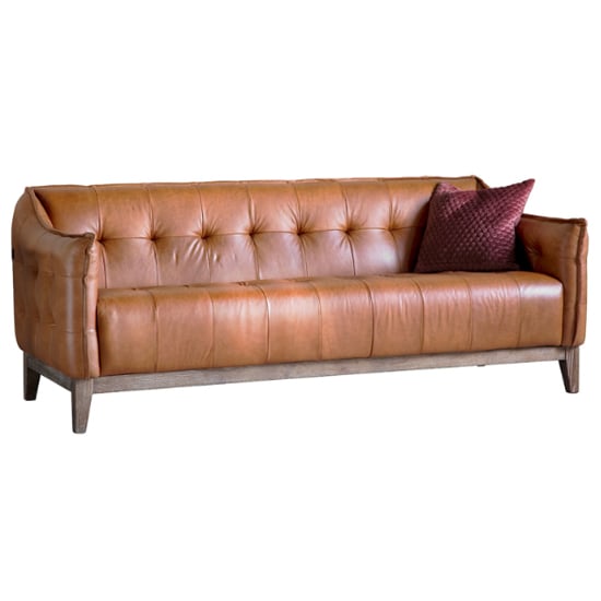 Crevan Leather 3 Seater Sofa With Oak Legs In Mellow Brown