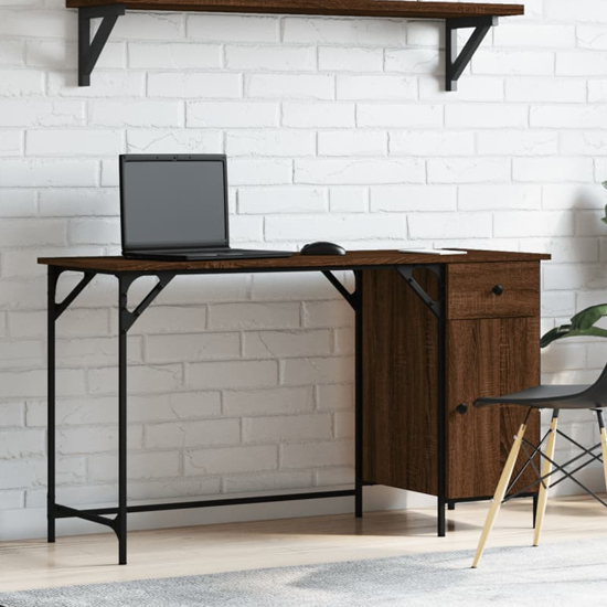 Read more about Crewe wooden laptop desk with 1 door in brown oak