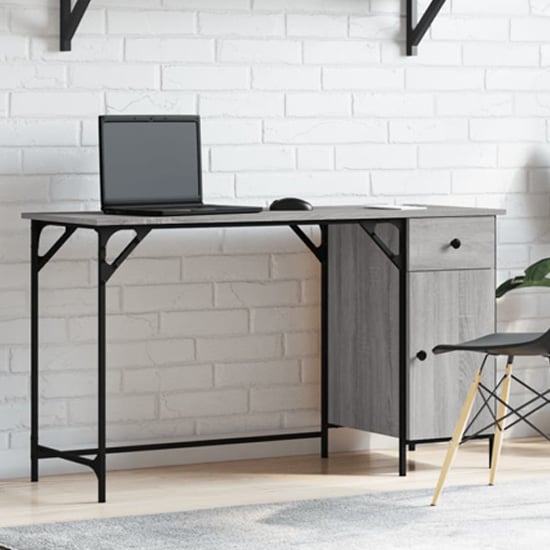 Product photograph of Crewe Wooden Laptop Desk With 1 Door In Grey Sonoma from Furniture in Fashion