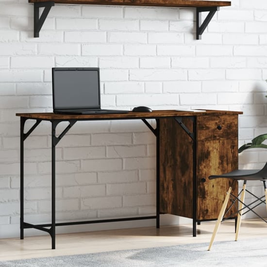 Read more about Crewe wooden laptop desk with 1 door in smoked oak