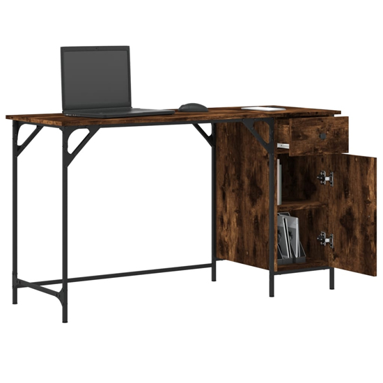Crewe Wooden Laptop Desk With 1 Door In Smoked Oak