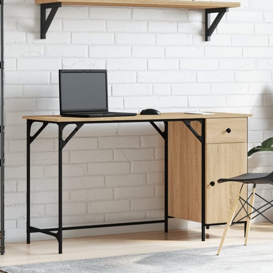 Product photograph of Crewe Wooden Laptop Desk With 1 Door In Sonoma Oak from Furniture in Fashion
