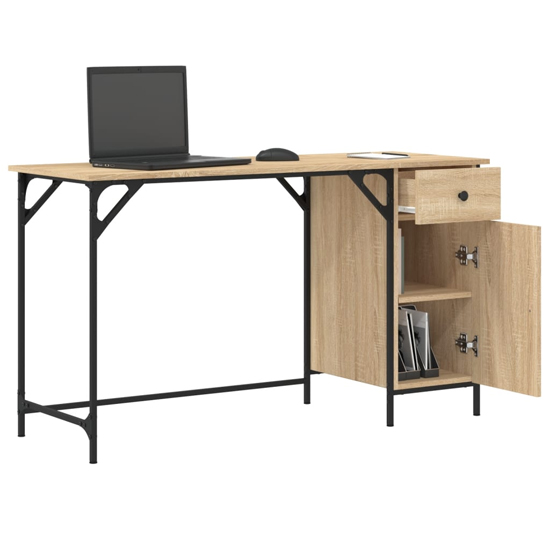 Crewe Wooden Laptop Desk With 1 Door In Sonoma Oak