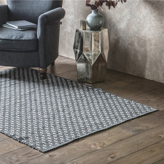 Creyon Cotton Woven Fabric Diamond Cross Rug In Slate
