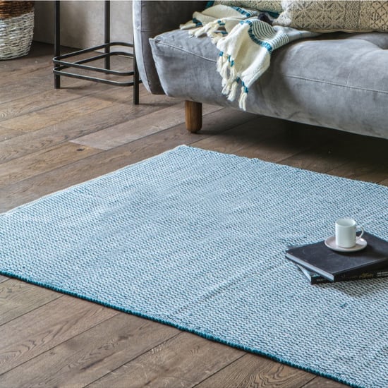 Creyon Cotton Woven Fabric Diamond Rug In Teal