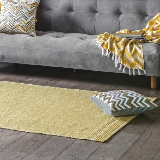 Creyon Cotton Woven Fabric Linear Rug In Ochre