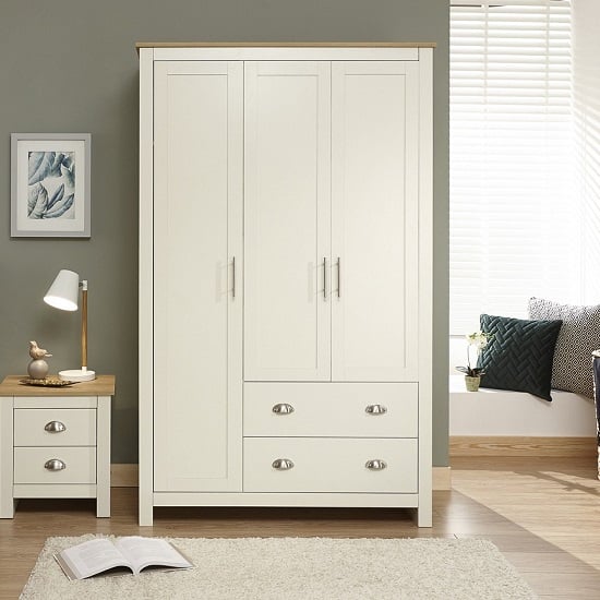 View Loftus large wardrobe in cream with oak effect top