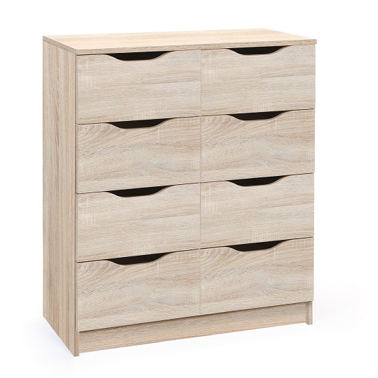 Product photograph of Crick Wooden Chest Of Drawers In Sonoma Oak With 8 Drawers from Furniture in Fashion