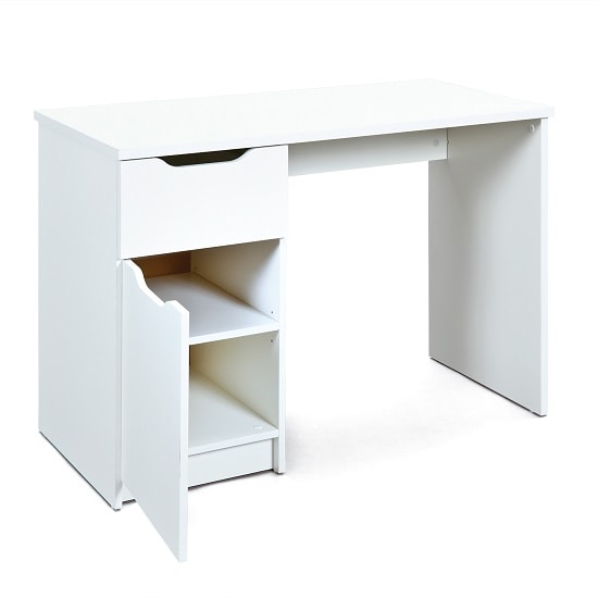 Crick Wooden Computer Desk In White With 1 Door And 1 Drawer_3