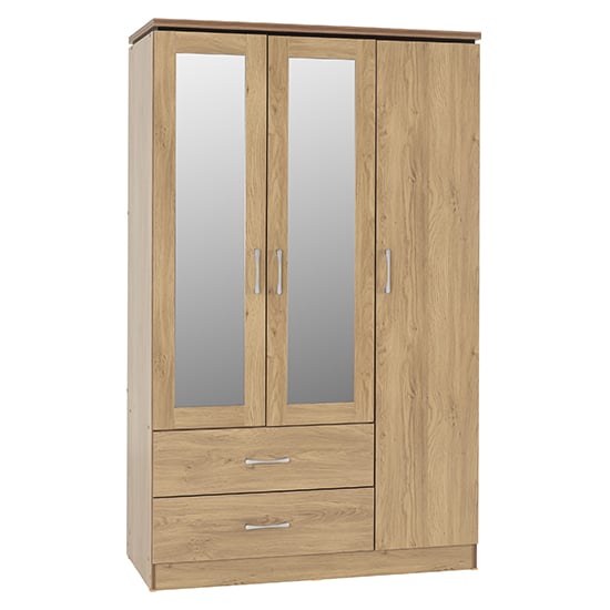 Product photograph of Crieff Mirrored Wardrobe With 3 Doors 2 Drawers In Oak Effect from Furniture in Fashion