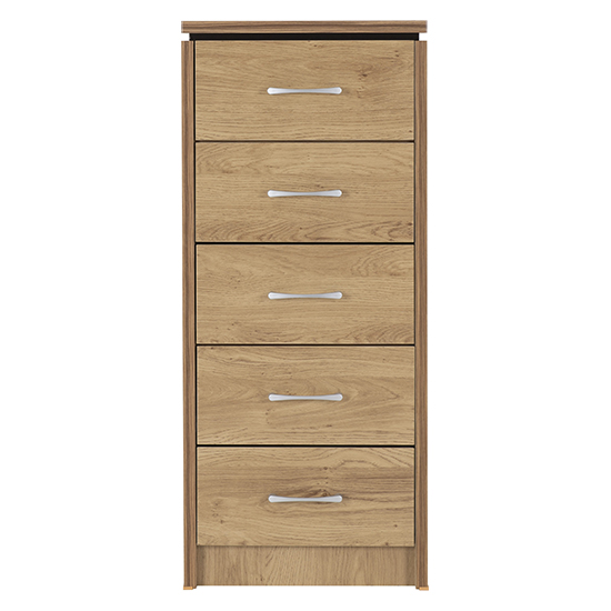 Crieff Narrow Wooden Chest Of 5 Drawers In Oak Effect