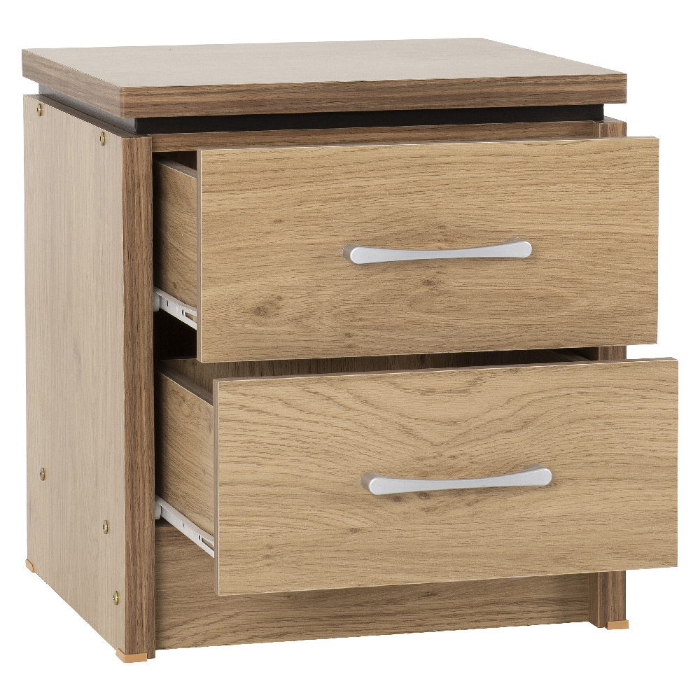 Crieff Wooden Bedside Cabinet With 2 Drawers In Oak And Walnut