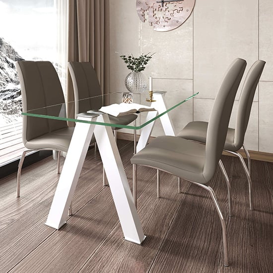 Read more about Criss cross glass dining set with 4 boston mink leather chairs