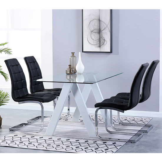Criss Cross Glass Dining Set With 4 New York Black Chairs_1