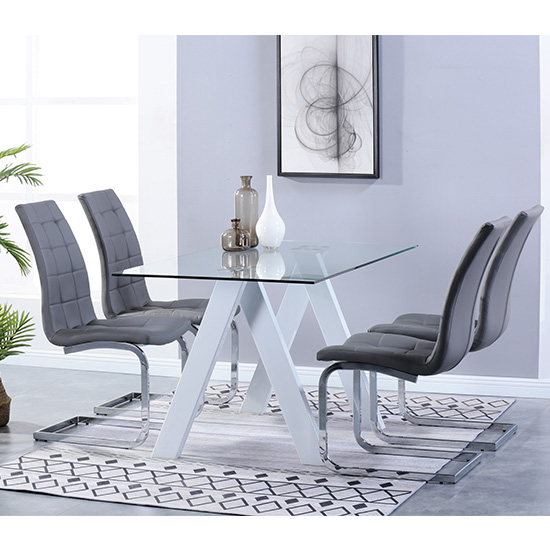 Criss Cross Glass Dining Set With 4 New York Grey Chairs