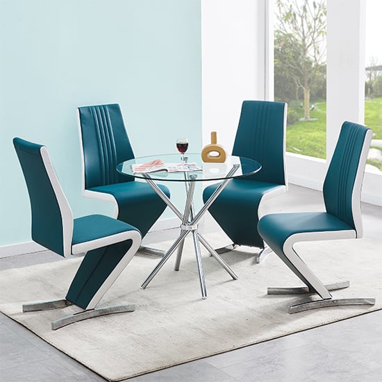 Criss Cross Glass Dining Table With 4, White Dining Table With Teal Chairs