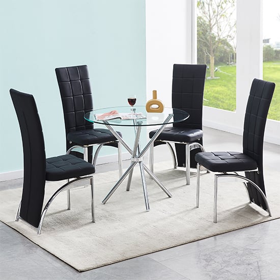 Product photograph of Criss Cross Glass Dining Table With 4 Ravenna Black Chairs from Furniture in Fashion