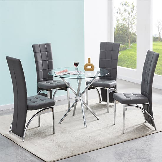 Product photograph of Criss Cross Glass Dining Table With 4 Ravenna Grey Chairs from Furniture in Fashion