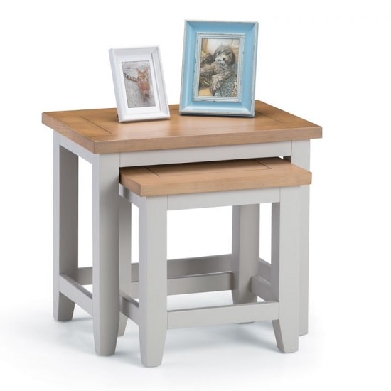 Raisie Wooden Nesting Tables In Oak Top And Grey thumbnail