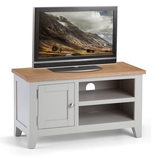 Read more about Raisie wooden tv stand in oak top and grey with 1 door