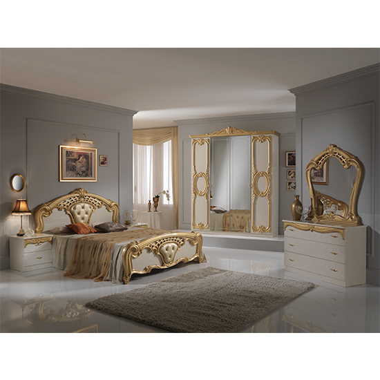 Cristina High Gloss King Size Bed In Beige And Gold_2