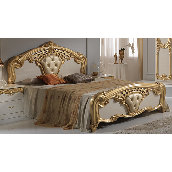 Cristina High Gloss King Size Bed In Beige And Gold_1