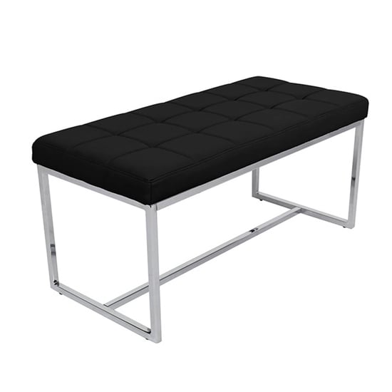 Croatia Dining Bench In Black Faux Leather With Chrome Legs_2