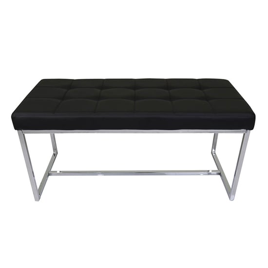 Croatia Dining Bench In Black Faux Leather With Chrome Legs_3