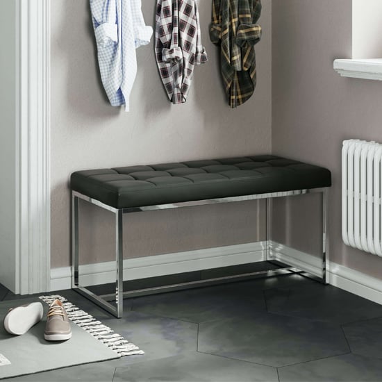 Read more about Croatia dining bench in black faux leather with chrome legs