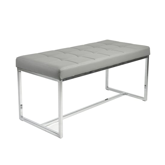 Croatia Dining Bench In Grey PU Leather With Chrome Legs_2