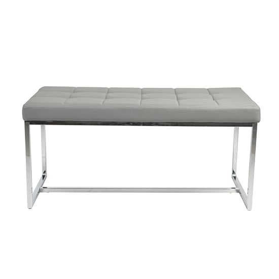 Croatia Dining Bench In Grey PU Leather With Chrome Legs_3