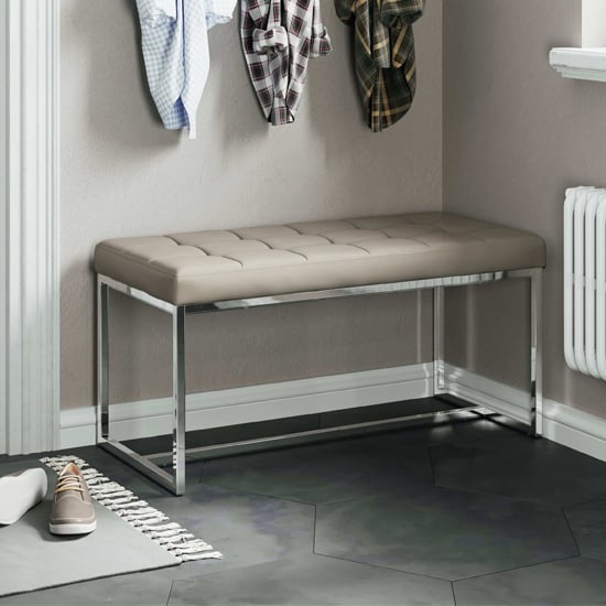 Read more about Croatia dining bench in mink pu leather with chrome legs