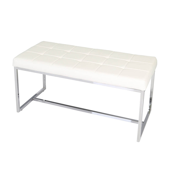 Croatia Dining Bench In White PU Leather With Chrome Legs_2