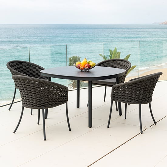 Product photograph of Crod Outdoor 1200mm Pebble Dining Table With 4 Chairs In Grey from Furniture in Fashion