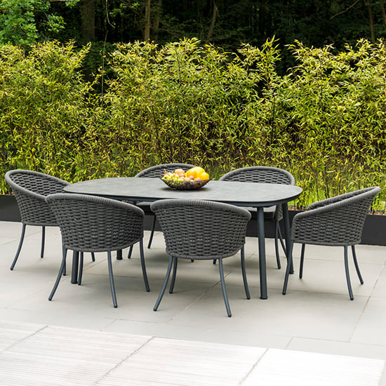Product photograph of Crod Outdoor 2000mm Roble Dining Table With 6 Chairs In Grey from Furniture in Fashion