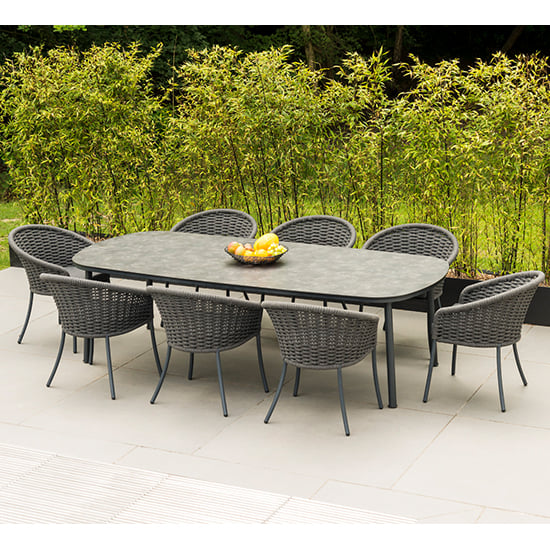 Read more about Crod outdoor 2700mm roble dining table with 8 chairs in grey