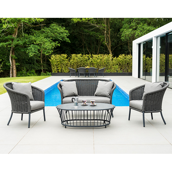 Product photograph of Crod Outdoor Curved Top Lounger Set With Coffee Table In Grey from Furniture in Fashion