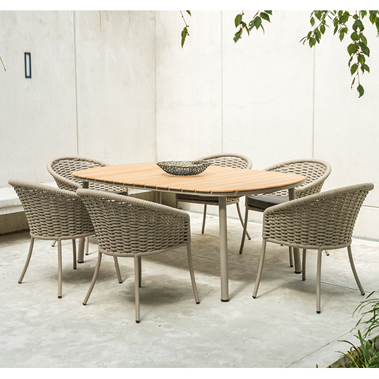 Crod Outdoor 2000mm Roble Wooden Dining Table In Beige Legs_2