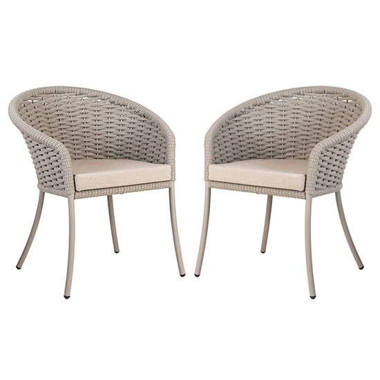 Crod Outdoor Beige Dining Armchairs With Cushion In Pair