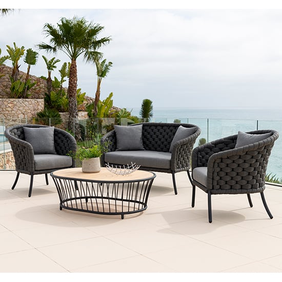 Crod Outdoor Curved 2 Seater Sofa With Cushion In Dark Grey_2