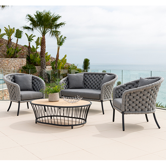 Crod Outdoor Curved 2 Seater Sofa With Cushion In Light Grey_2