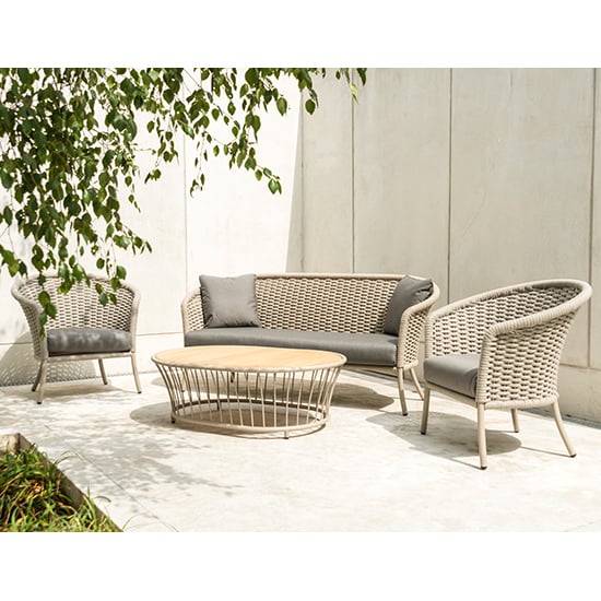 Crod Outdoor Curved Top 3 Seater Sofa With Cushion In Beige_2