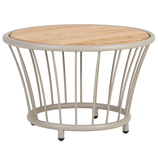 Crod Outdoor Roble Wooden Top Side Table With Beige Metal Frame