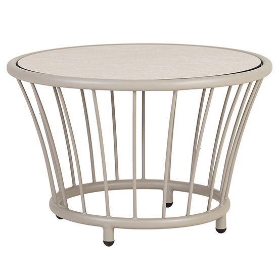 Read more about Crod outdoor sand wooden top side table with beige metal frame