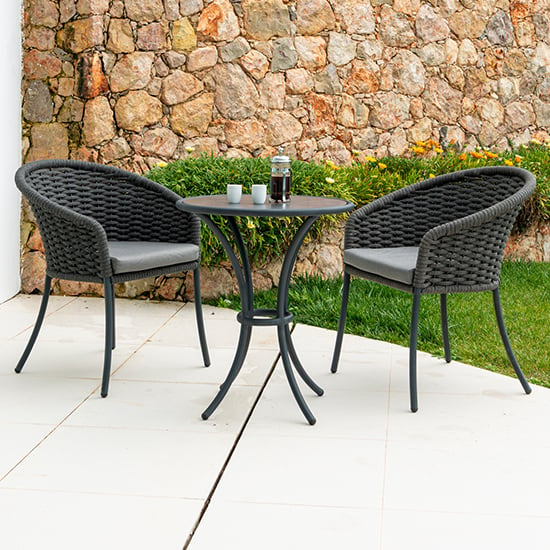 Product photograph of Crod Outdoor Pebble Bistro Table With 2 Armchairs In Grey from Furniture in Fashion