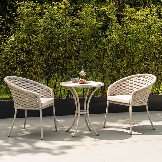 Photo of Crod outdoor sand bistro table with 2 armchairs in beige