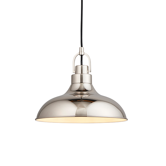 Crofton White Inner Shade Pendant Light In Polished Nickel